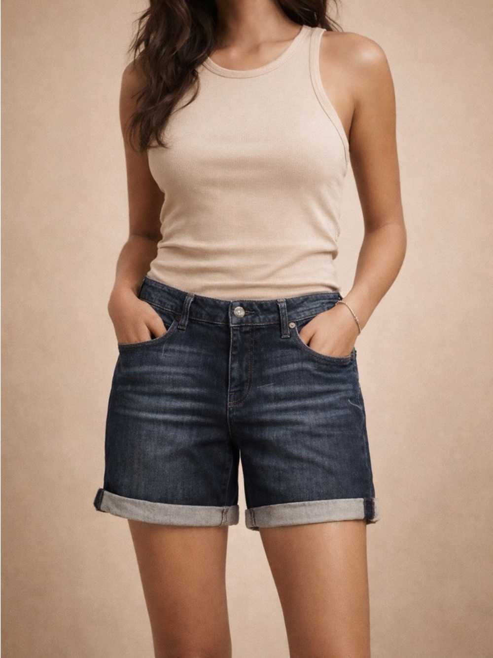 Liverpool Jeans Company Dark Blue Rolled Hem Denim Shorts